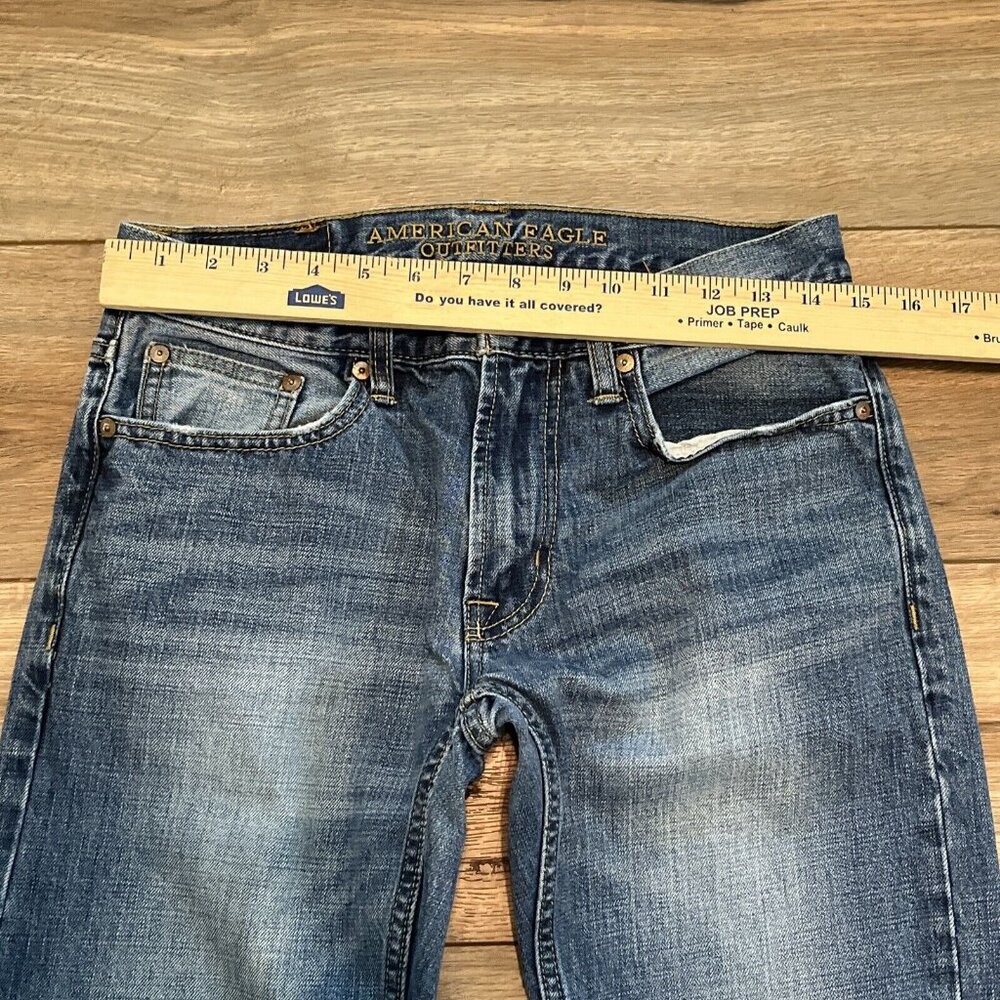 American Eagle Slim Straight Fit Denim Jeans 29x30 Blue Distressed Cotton Modern - Picture 4 of 12